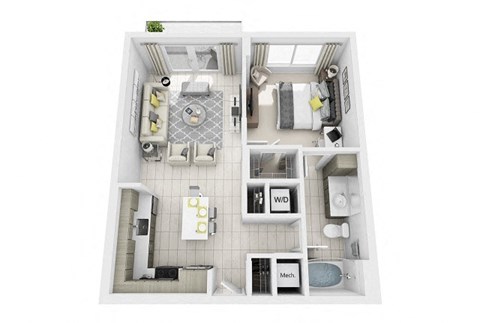 1 Bed 1 Bath Floor Plan at Windsor at Pembroke Gardens, Pembroke Pines, 33027